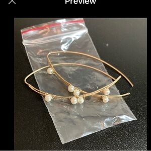 Set of 2 Silver Tone & Gold Tone with Pearls Long Droop Earrings
